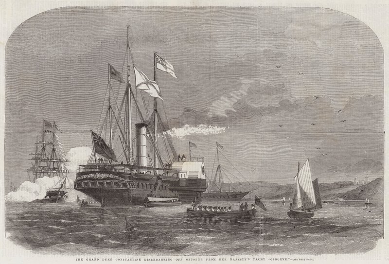 O grão-duque Constantino, desembarcando de Osborne do Iate de Sua Majestade Osborne de Edwin Weedon