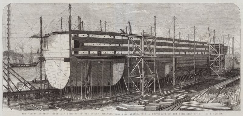 O Great Eastern Steam-Ship edifício no Stocks, Millwall, 22.500 toneladas de carga de Edwin Weedon