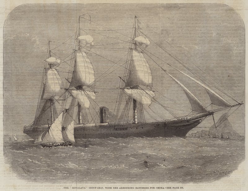 O navio-tropa do Himalaia, com as baterias Armstrong para a China de Edwin Weedon