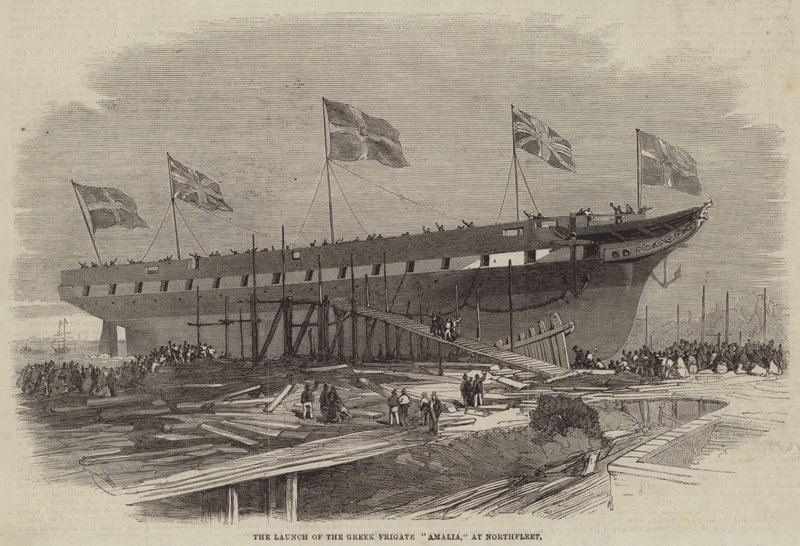 O lançamento da fragata grega Amalia, em Northfleet de Edwin Weedon