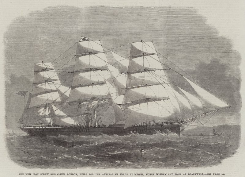 O Novo Ferro Parafuso Steam-Ship London, construído para o Comércio Australiano por Messers Money Wigram and Sons, em Blackwall de Edwin Weedon