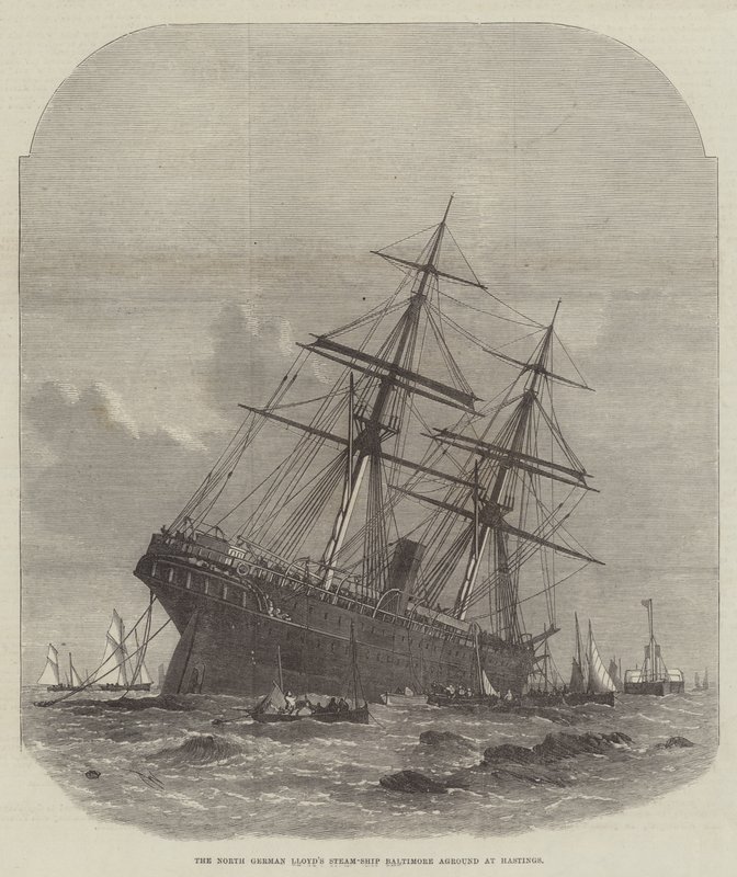 O navio a vapor norte-alemão Lloyd&39;s Baltimore encalhou em Hastings de Edwin Weedon