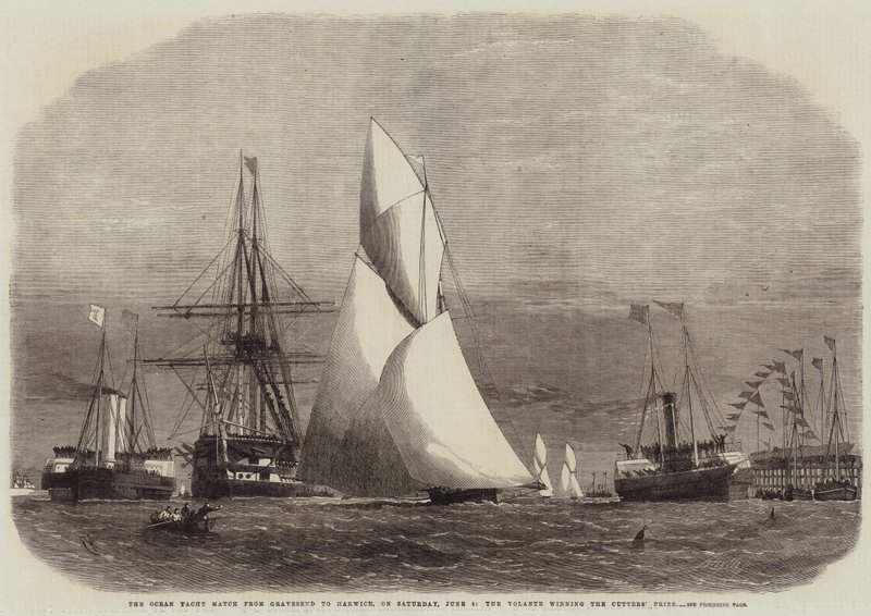 O Ocean Yacht Match de Gravesend para Harwich, no sábado, 4 de junho, o Volante ganhando o prêmio dos cortadores de Edwin Weedon