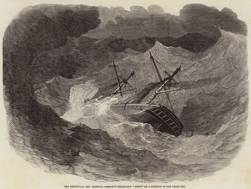 O navio a vapor Pekin, da Peninsular and Oriental Company, em um tufão no mar da China de Edwin Weedon
