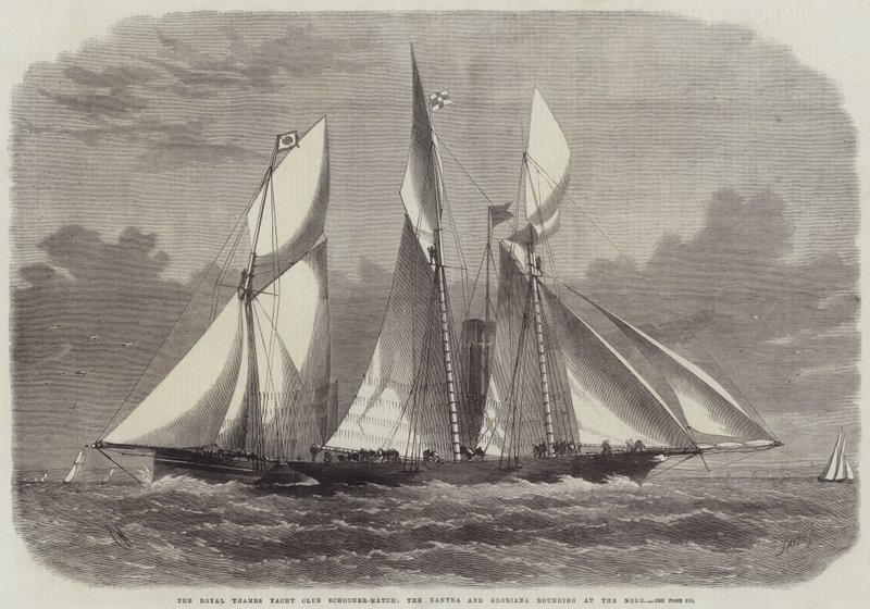 O Royal Thames Yacht Club Schooner-Match, o Xantha e o Gloriana no Nore de Edwin Weedon