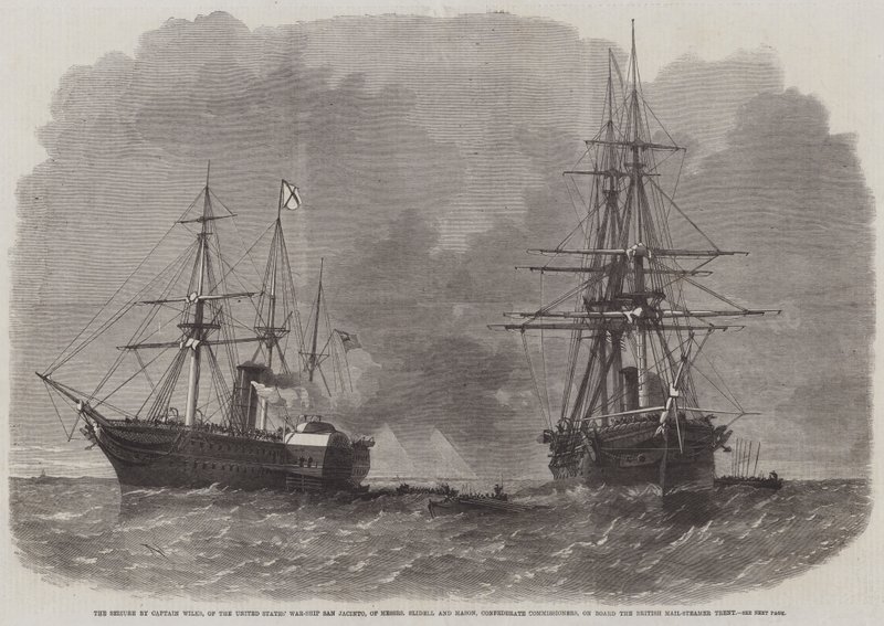 A Apreensão do Capitão Wilks, do Navio de Guerra dos Estados Unidos San Jacinto, da Messers Slidell e Mason, Comissários Confederados, a bordo do British Mail-Steamer Trent de Edwin Weedon