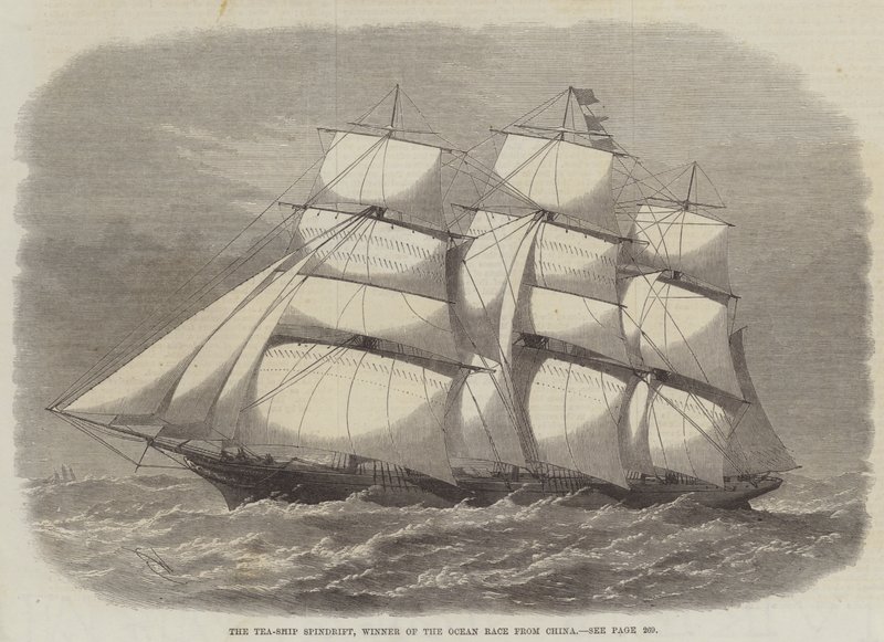 O Spindrift do navio do chá, vencedor da raça do oceano de China de Edwin Weedon