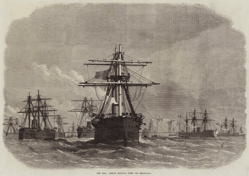A guerra, frota Ironclad francesa fora Heligoland de Edwin Weedon