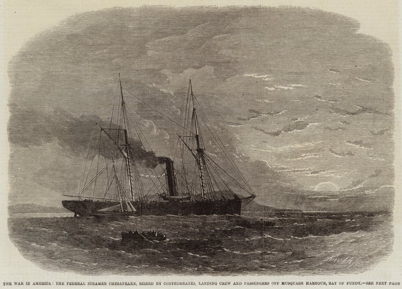 A guerra na América, o vaporizador federal Chesapeake, apreendido pelos confederados, desembarque tripulação e passageiros fora Musquash Harbor, Bay of Fundy de Edwin Weedon