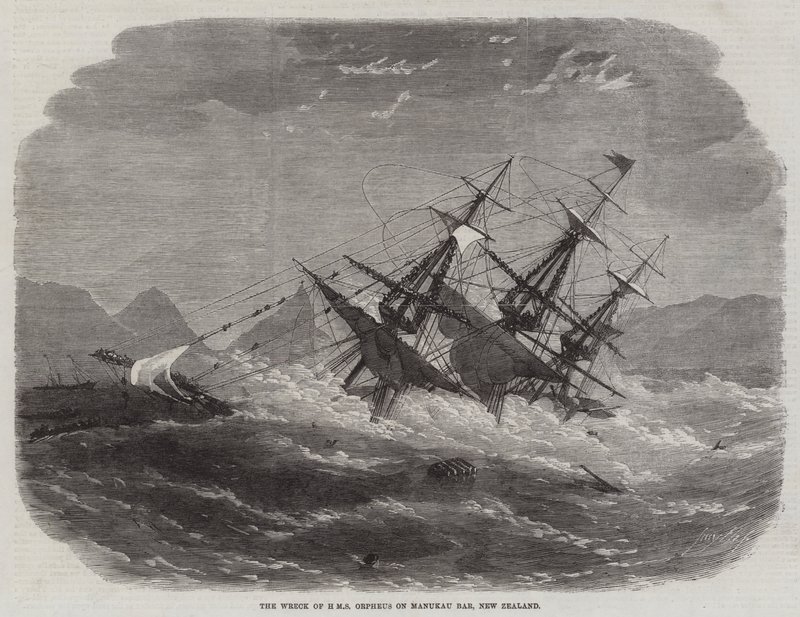 O naufrágio do HMS Orpheus no Bar Manukau, Nova Zelândia de Edwin Weedon