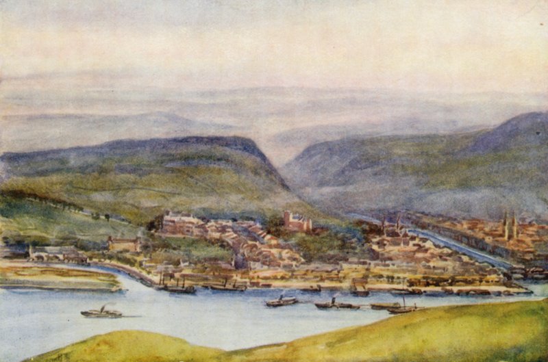 O Reno: Bingen, da Germania Denkmal (litografia a cores) de Effie Jardine