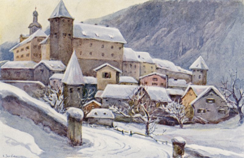 O Reno: Chur, Coire, Palácio do Bispo (litografia a cores) de Effie Jardine