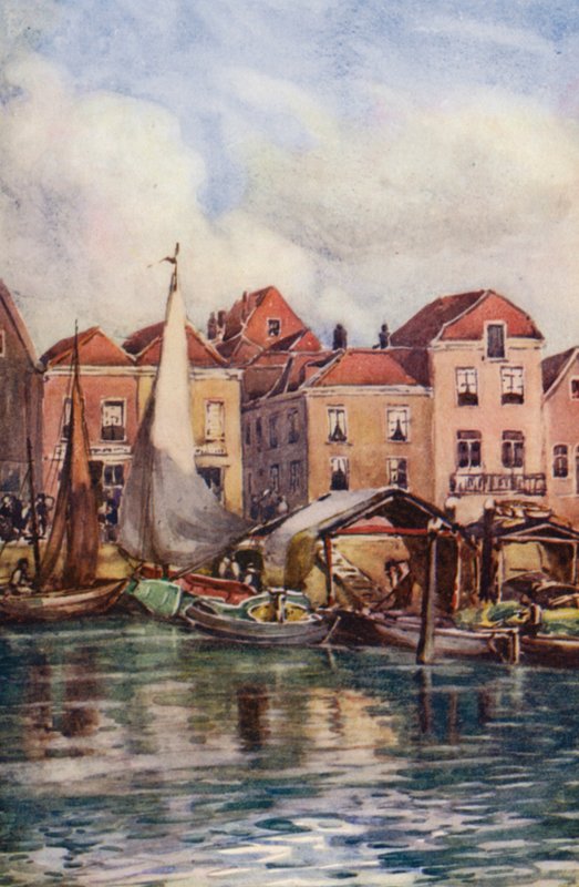 O Reno: Dordrecht, O Mercado do Peixe (litografia a cores) de Effie Jardine