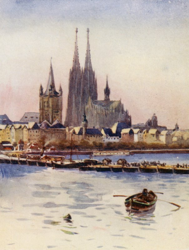 O Reno: À saída de Koln, Colónia (litografia a cores) de Effie Jardine