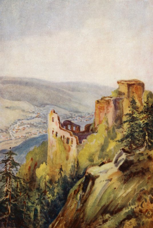 Reno: O Castelo Velho, Baden-Baden (litografia a cores) de Effie Jardine
