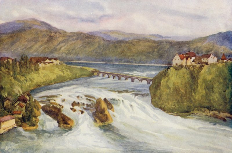 O Reno: As cataratas do Reno, Schaffhausen (litografia a cores) de Effie Jardine