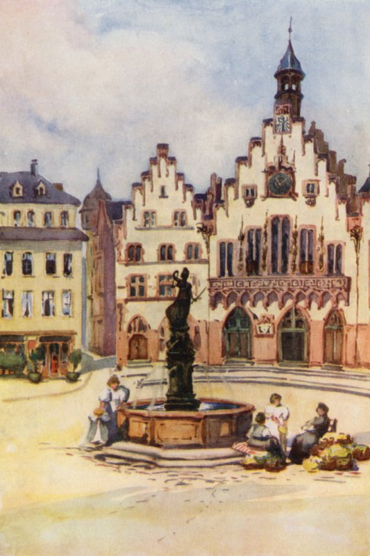 O Reno: O Romer, Frankfurt (litografia a cores) de Effie Jardine