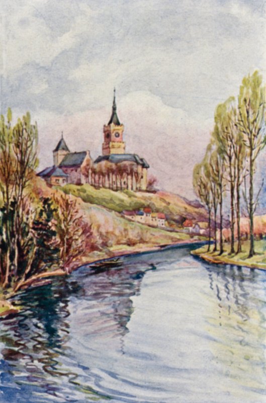 O Reno: O rio Schwanen Turm, Cleve (litografia a cores) de Effie Jardine