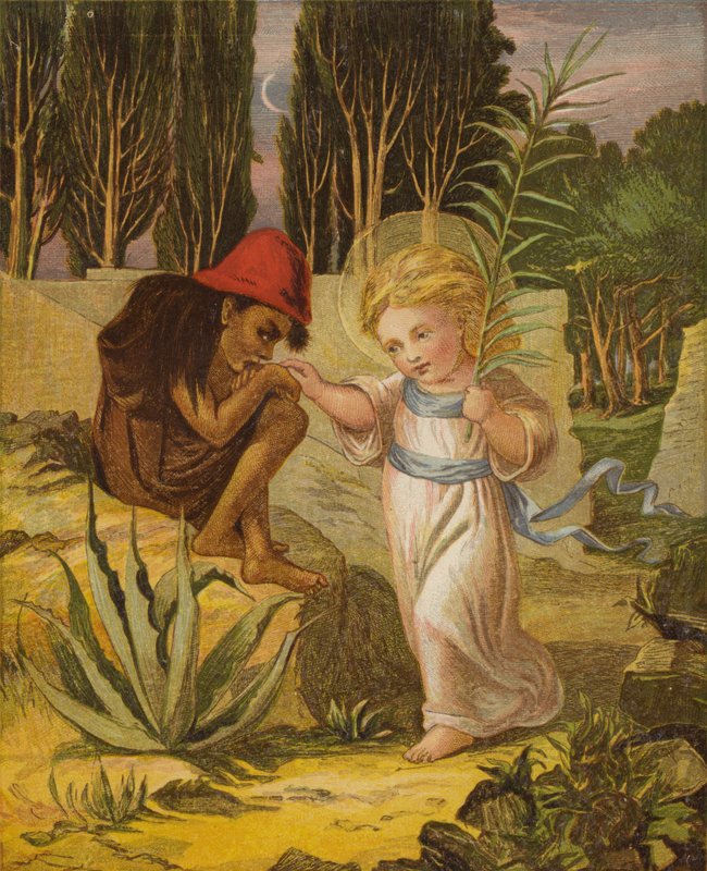Uma pequena criança sorridente, que usava uma coroa de corona (cor litho) de Eleanor Fortescue Brickdale