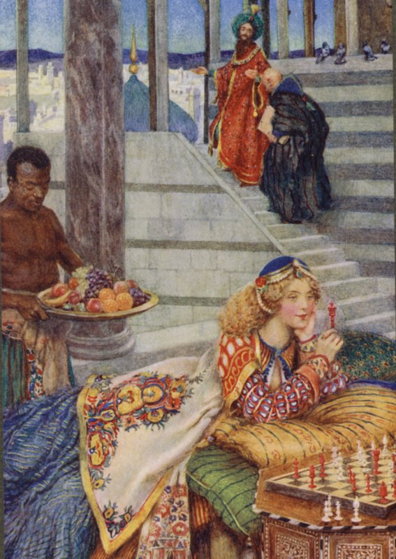 Ilustração para Idílios do Rei por Alfred Lord Tennyson (lito a cores) de Eleanor Fortescue Brickdale