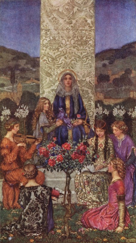 A nossa senhora canta Magnificat, Com tons que ultrapassam o doce (cor litho) de Eleanor Fortescue Brickdale