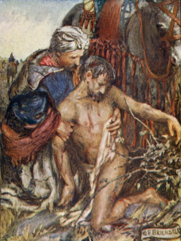 O Bom Samaritano (lito colorido) de Eleanor Fortescue Brickdale
