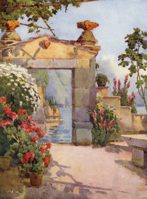 Uma entrada em Varenna, Lago de Como (lito colorido) de Ella Du Cane
