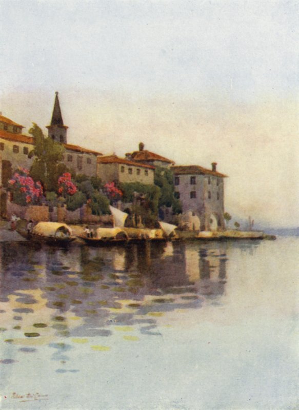 Uma Manhã Cinzenta, Lago Maggiore (cor litho) de Ella Du Cane