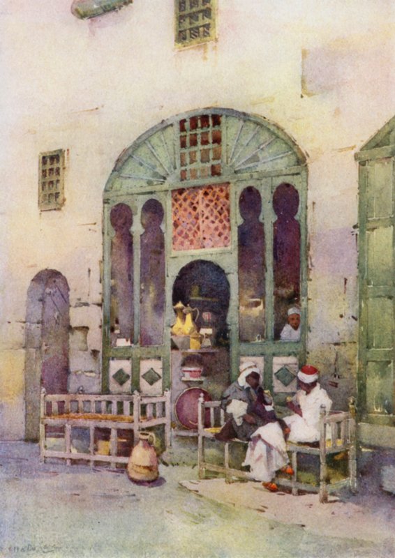 Um café árabe, Cairo (cor litho) de Ella Du Cane