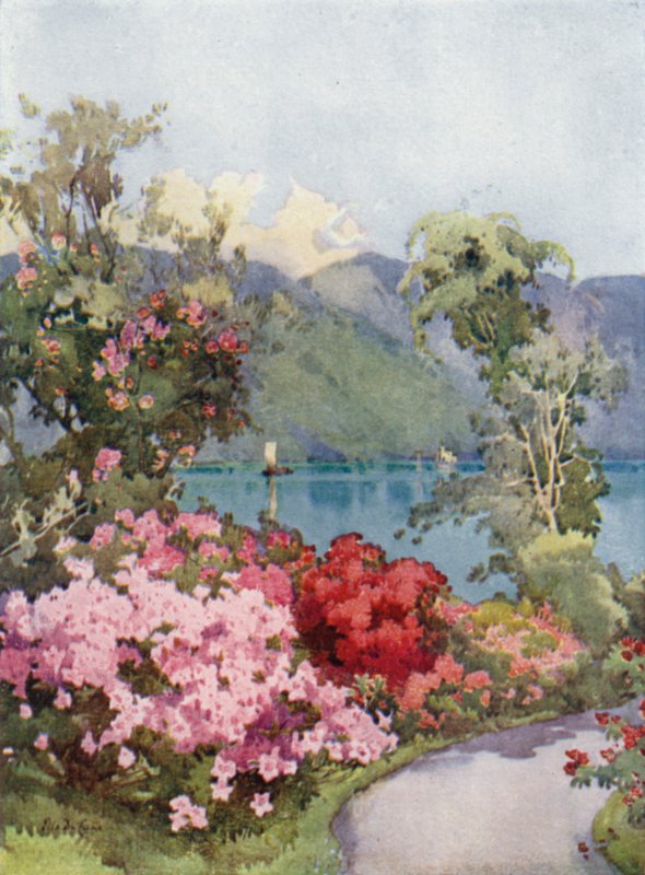 Azaléias, Lago de Como (lito colorido) de Ella Du Cane
