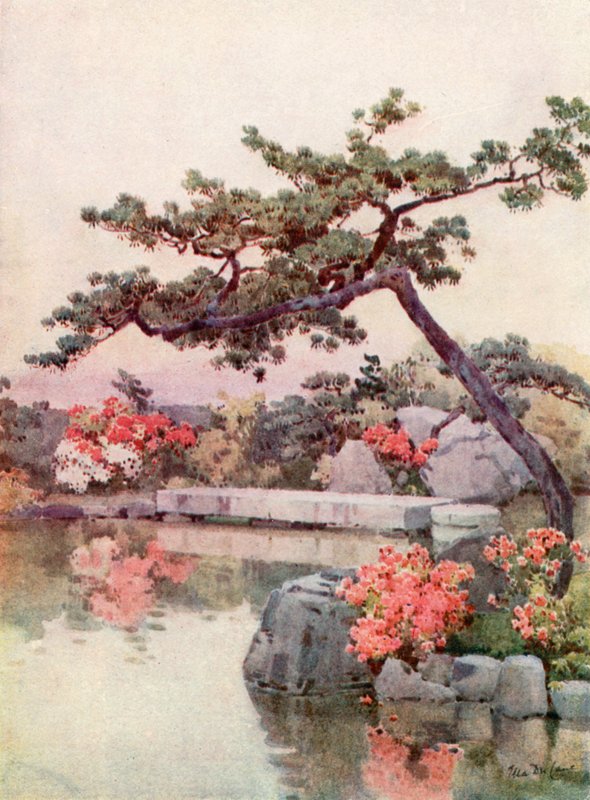 Azaléias em um jardim de Kyoto (lito colorido) de Ella Du Cane