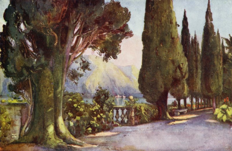 Cypress Avenue, Villa del Pizzo, Lago Como (cor litho) de Ella Du Cane