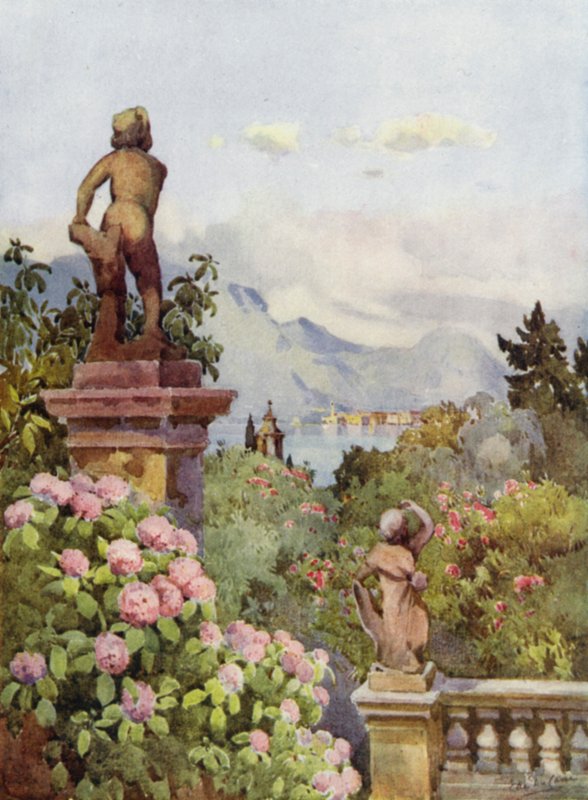 Hortênsias, Isola Bella, Lago Maggiore (lito colorido) de Ella Du Cane