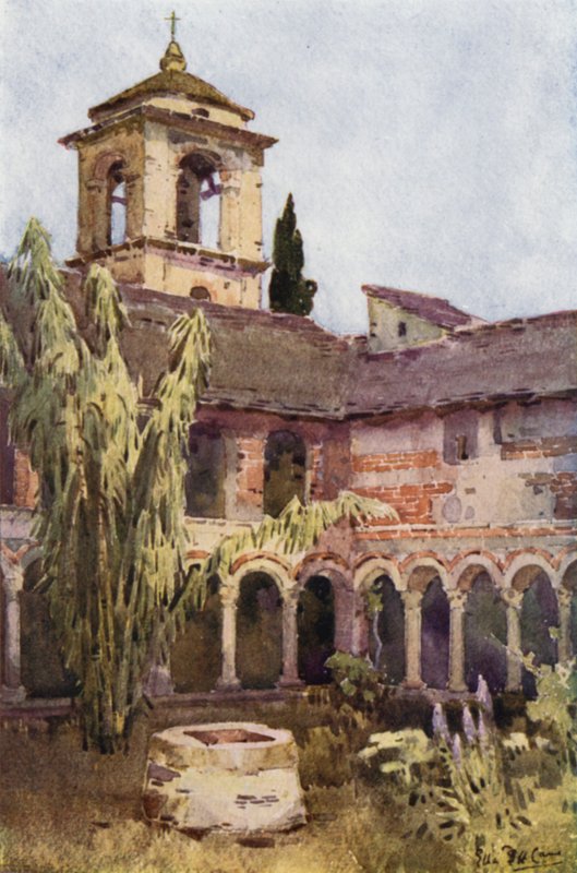 O Claustro de Piona, Lago Como (lito colorido) de Ella Du Cane