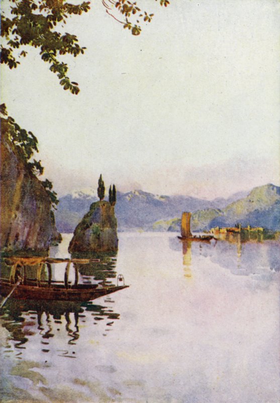 O ponto de Bellagio, Lago de Como (lito colorido) de Ella Du Cane