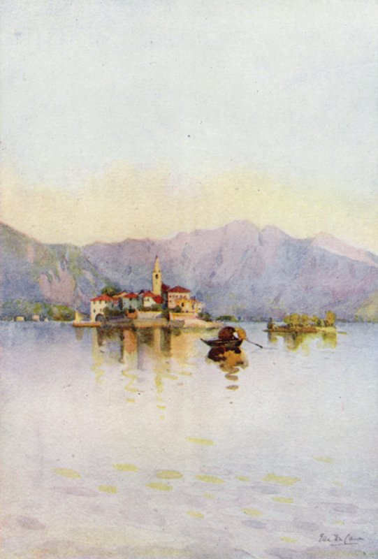 Isola Pescatori e o Sasso di Ferro, Lago Maggiore (cor litho) de Ella Du Cane