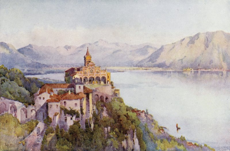 A Madonna del Sasso, Locarno, Lago Maggiore (lito colorido) de Ella Du Cane