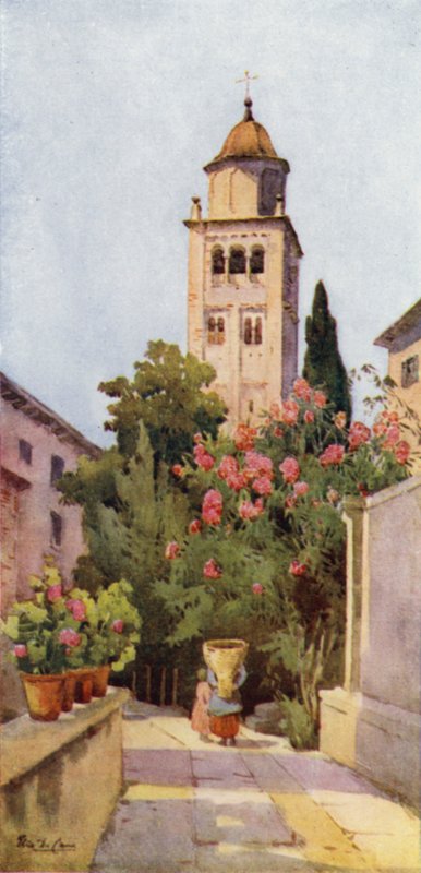 O Campanário de San Giulio, Lago Orta (cor litho) de Ella Du Cane