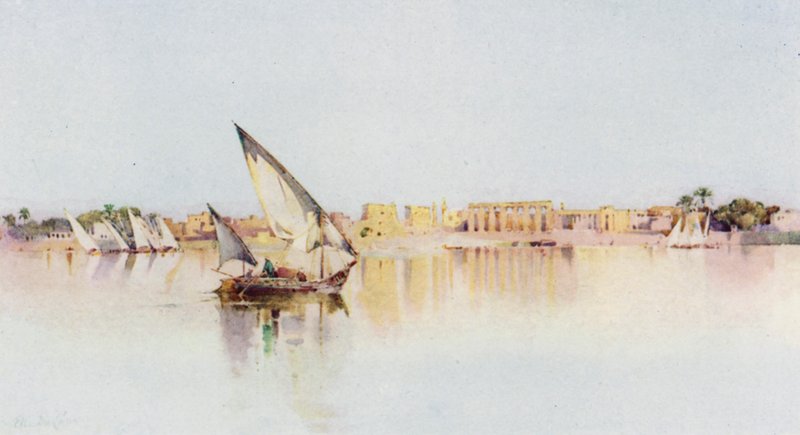 O Templo de Luxor, da Cisjordânia do Nilo (lito colorido) de Ella Du Cane