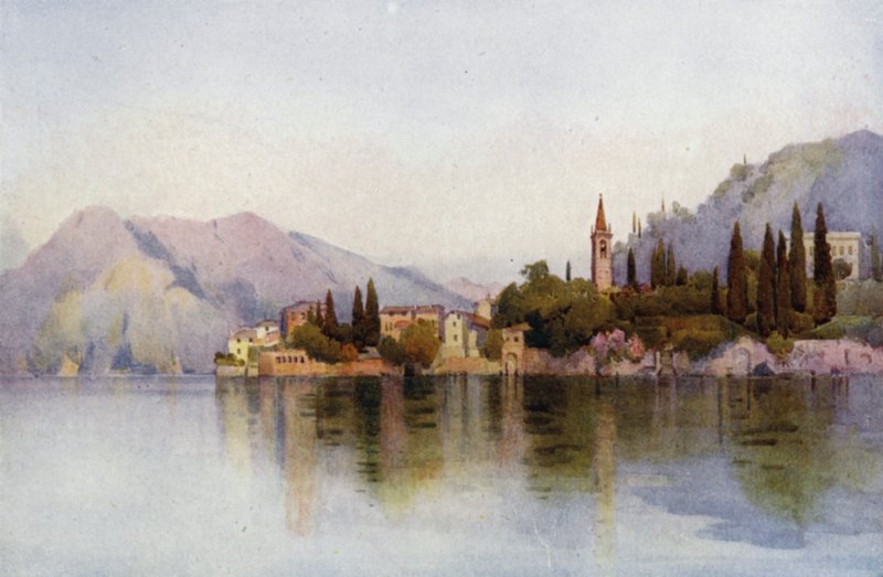 Varenna, Lago de Como (lito colorido) de Ella Du Cane