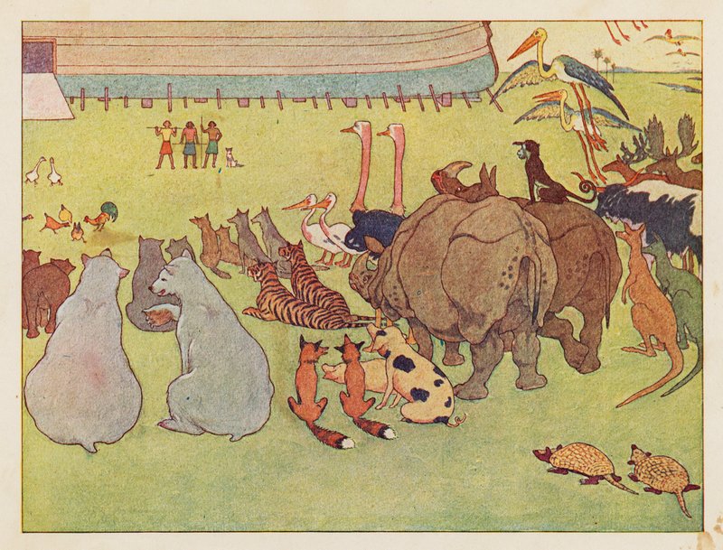A Arca de Noé: Montagem dos animais (litografia a cores) de Elmer Boyd Smith