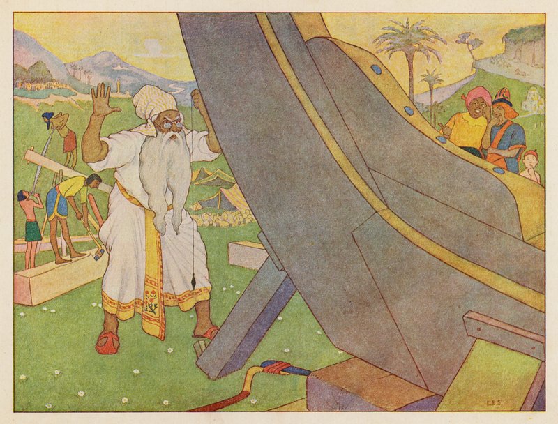 A Arca de Noé: Construção da arca (litografia a cores) de Elmer Boyd Smith
