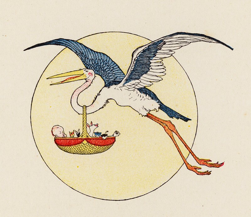 A Arca de Noé: Grua e bebés (litografia a cores) de Elmer Boyd Smith