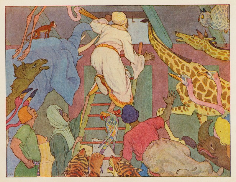 A Arca de Noé: Primeira visão da terra (litografia a cores) de Elmer Boyd Smith