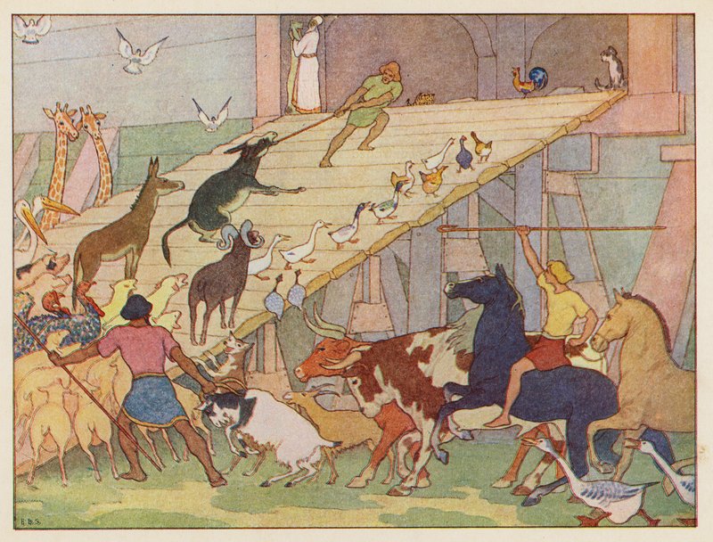 A Arca de Noé: A embarcar (litografia a cores) de Elmer Boyd Smith