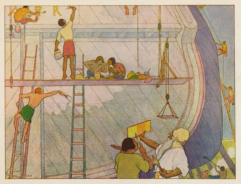 A Arca de Noé: Pintar a arca (litografia a cores) de Elmer Boyd Smith