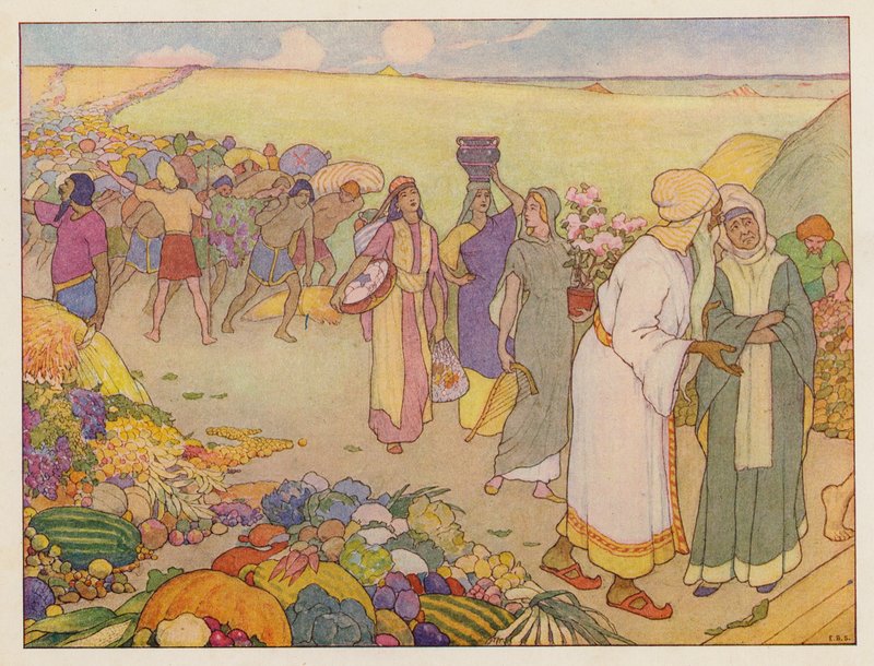 Arca de Noé: recolha de provisões (litografia a cores) de Elmer Boyd Smith