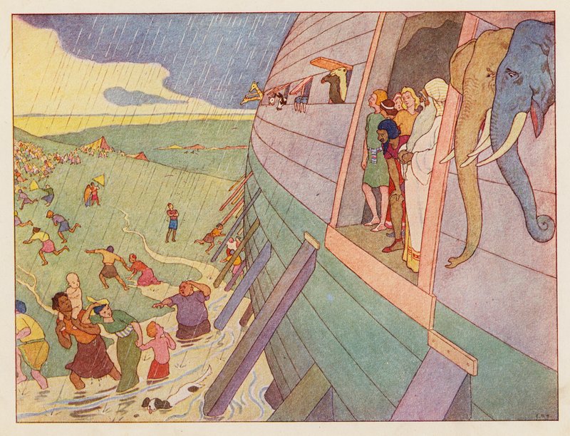 Arca de Noé: A chuva (litografia a cores) de Elmer Boyd Smith