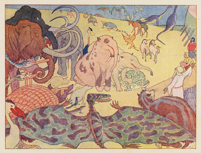 A Arca de Noé: Os que não quiseram entrar (litografia a cores) de Elmer Boyd Smith