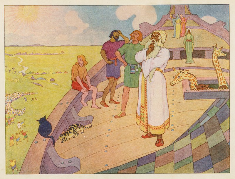 A Arca de Noé: À espera da chuva (litografia a cores) de Elmer Boyd Smith